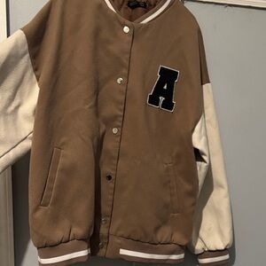 Brown and White Varsity Jacket